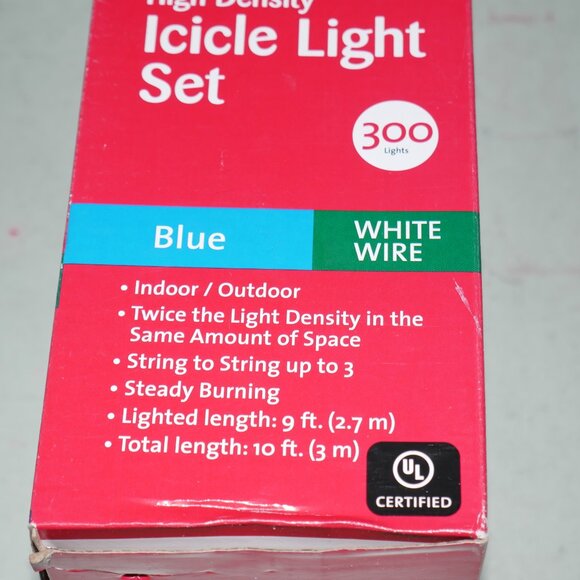 3 Sets x 300 Count High Density Blue Icicle Lights White Wire 10 Ft Steady Lit - Picture 4 of 7